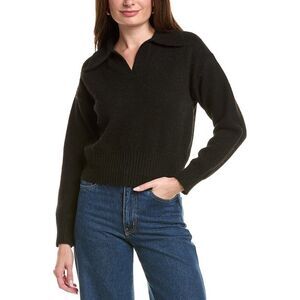 Color Block Womens  Wool-Blend Polo Sweater, Black